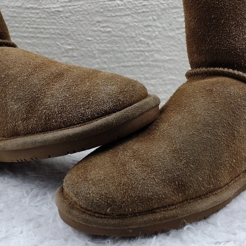 BEARPAW Emma Tan Suede Leather Wool Lining Mid Calf Slip On Boots